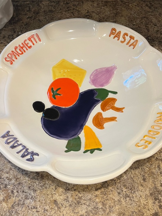Other - Ceramic Pasta Serving Bowl with Colorful Vegetable Motif Made in Italy 14”